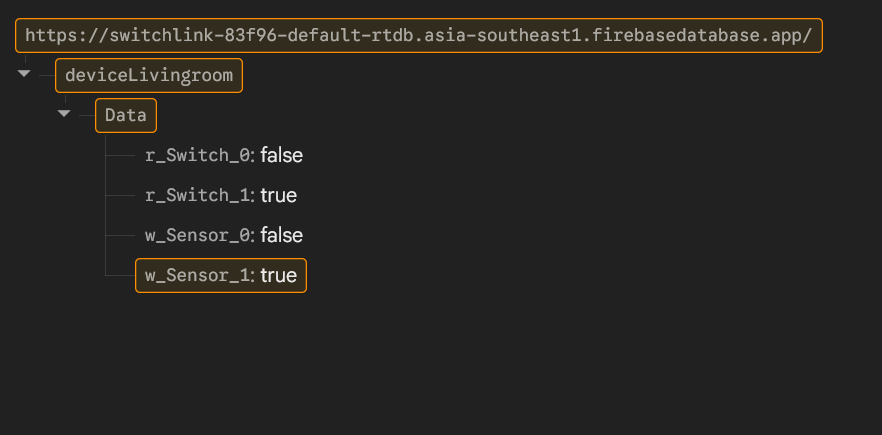 Realtime Database showing live device data